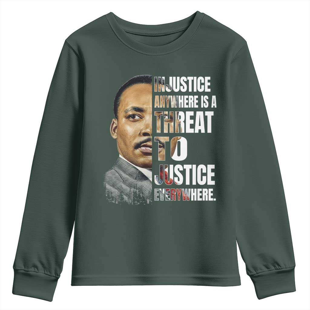 Martin Luther King Jr. Youth Sweatshirt Civil Rights Injustice Anywhere Is a Threat To Justice Everywhere