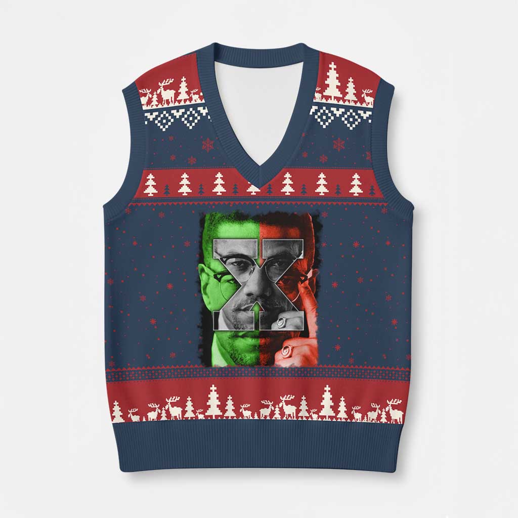 Malcolm X V-Neck Knit Sweater Vest Black History Month - Wonder Print Shop