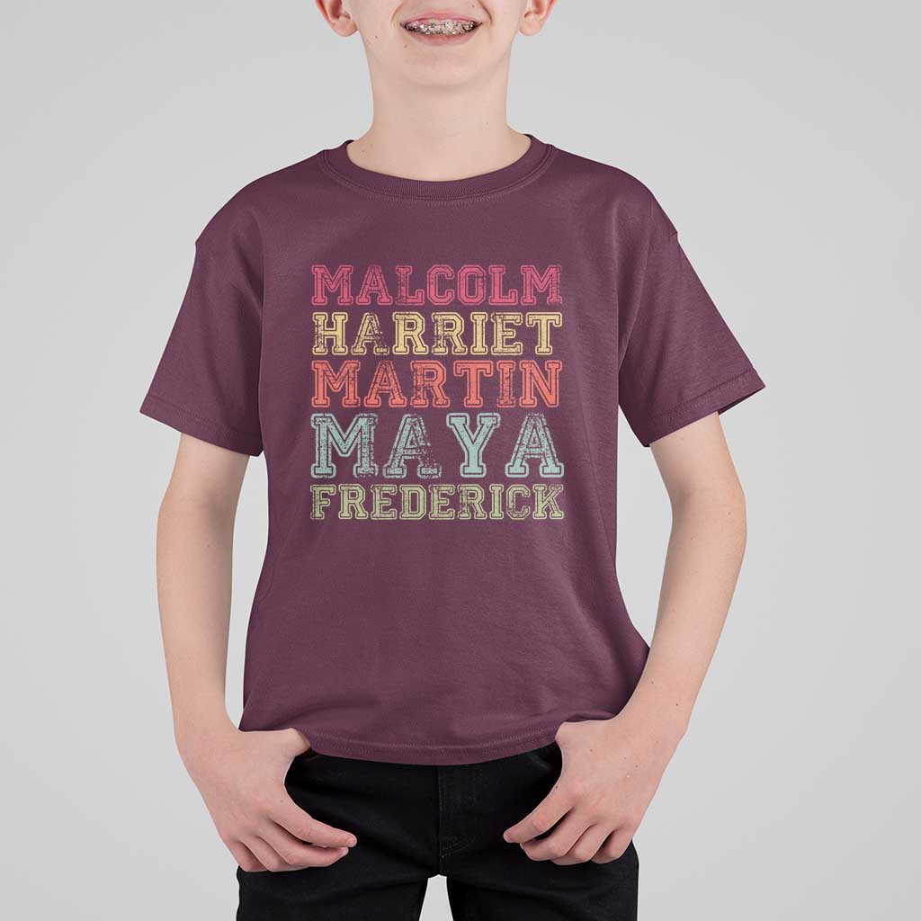 Black History Month T Shirt For Kid Malcolm Harriet Martin Maya Frederick Civil Right Leaders - Wonder Print Shop