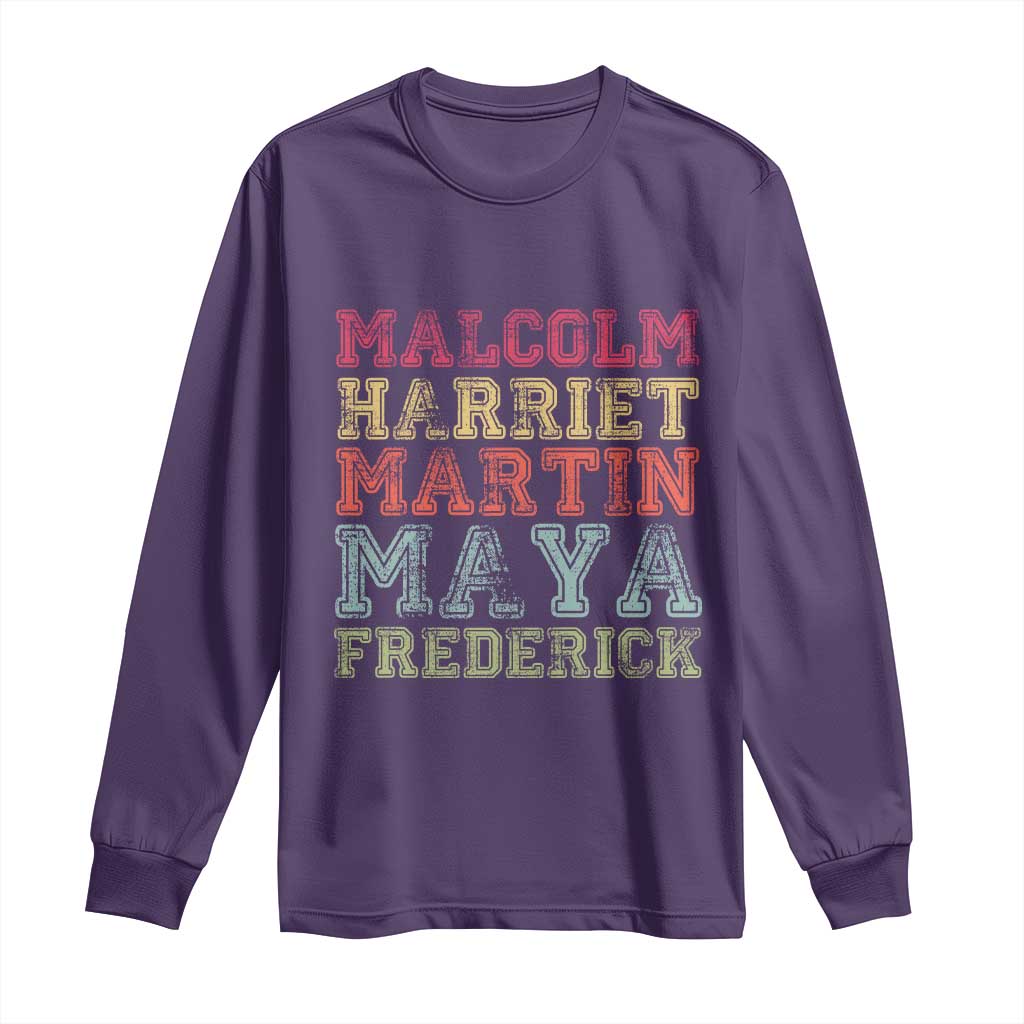 Black History Month Long Sleeve Shirt Malcolm Harriet Martin Maya Frederick Civil Right Leaders - Wonder Print Shop