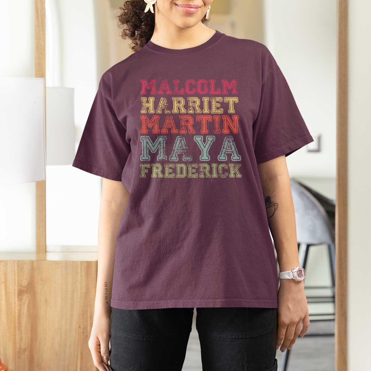 Black History Month T Shirt For Women Malcolm Harriet Martin Maya Frederick Civil Right Leaders - Wonder Print Shop