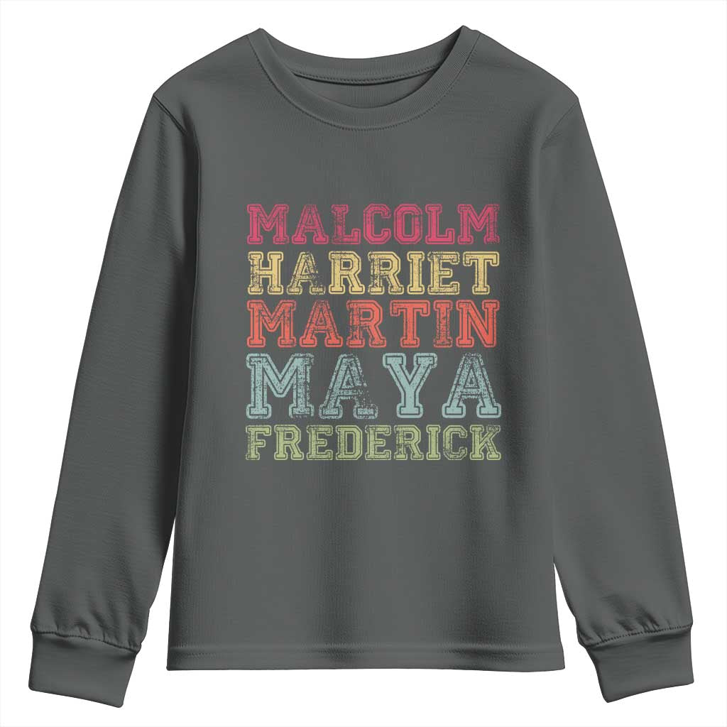 Black History Month Youth Sweatshirt Malcolm Harriet Martin Maya Frederick Civil Right Leaders - Wonder Print Shop