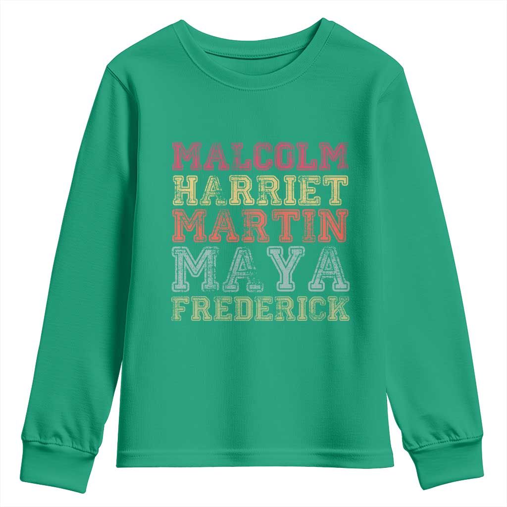 Black History Month Youth Sweatshirt Malcolm Harriet Martin Maya Frederick Civil Right Leaders - Wonder Print Shop