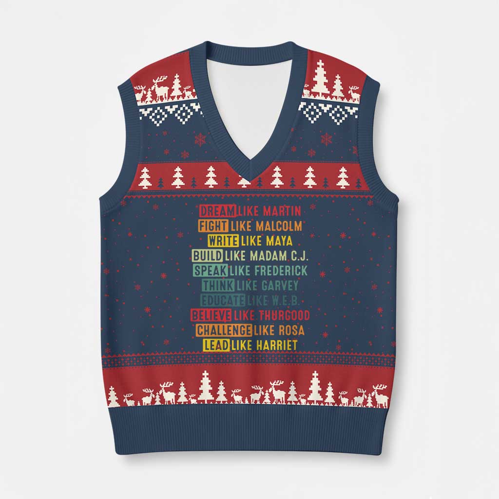 Black History Month V-Neck Knit Sweater Vest Retro Inspirational Leaders - Wonder Print Shop
