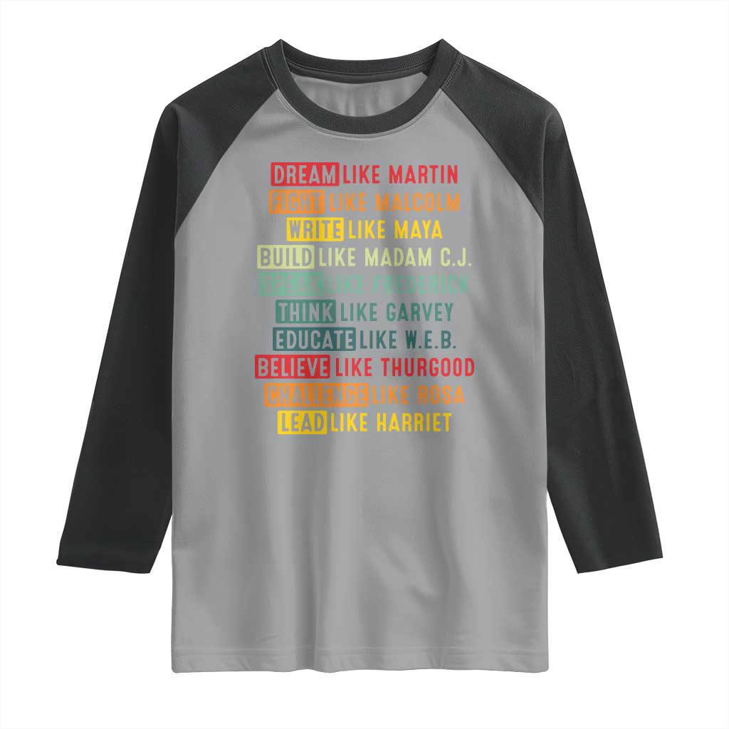 Black History Month Raglan Shirt Retro Inspirational Leaders - Wonder Print Shop