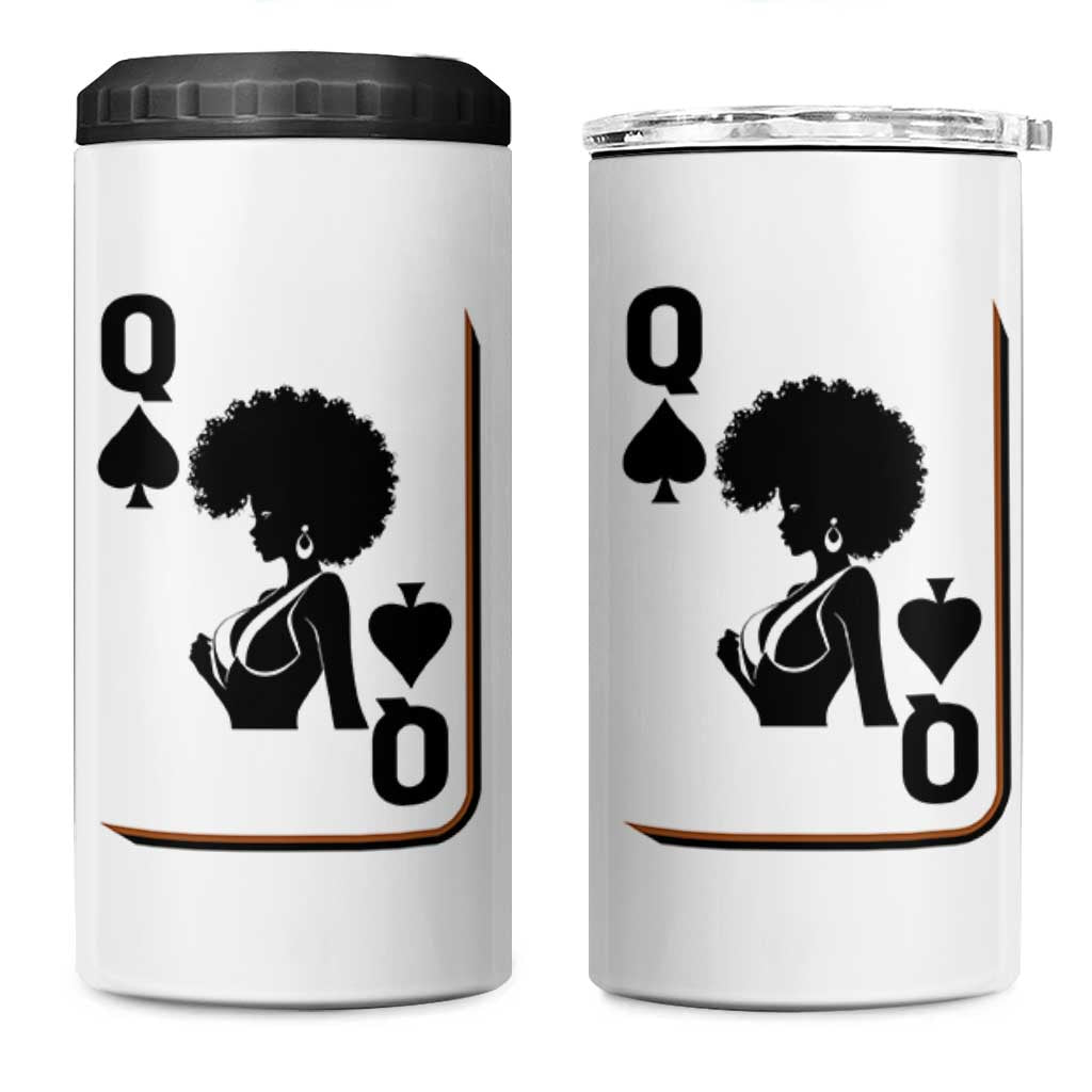 Black Queen 4 in 1 Can Cooler Tumbler Black History Month Afro Woman Poker Card Games - Wonder Print Shop