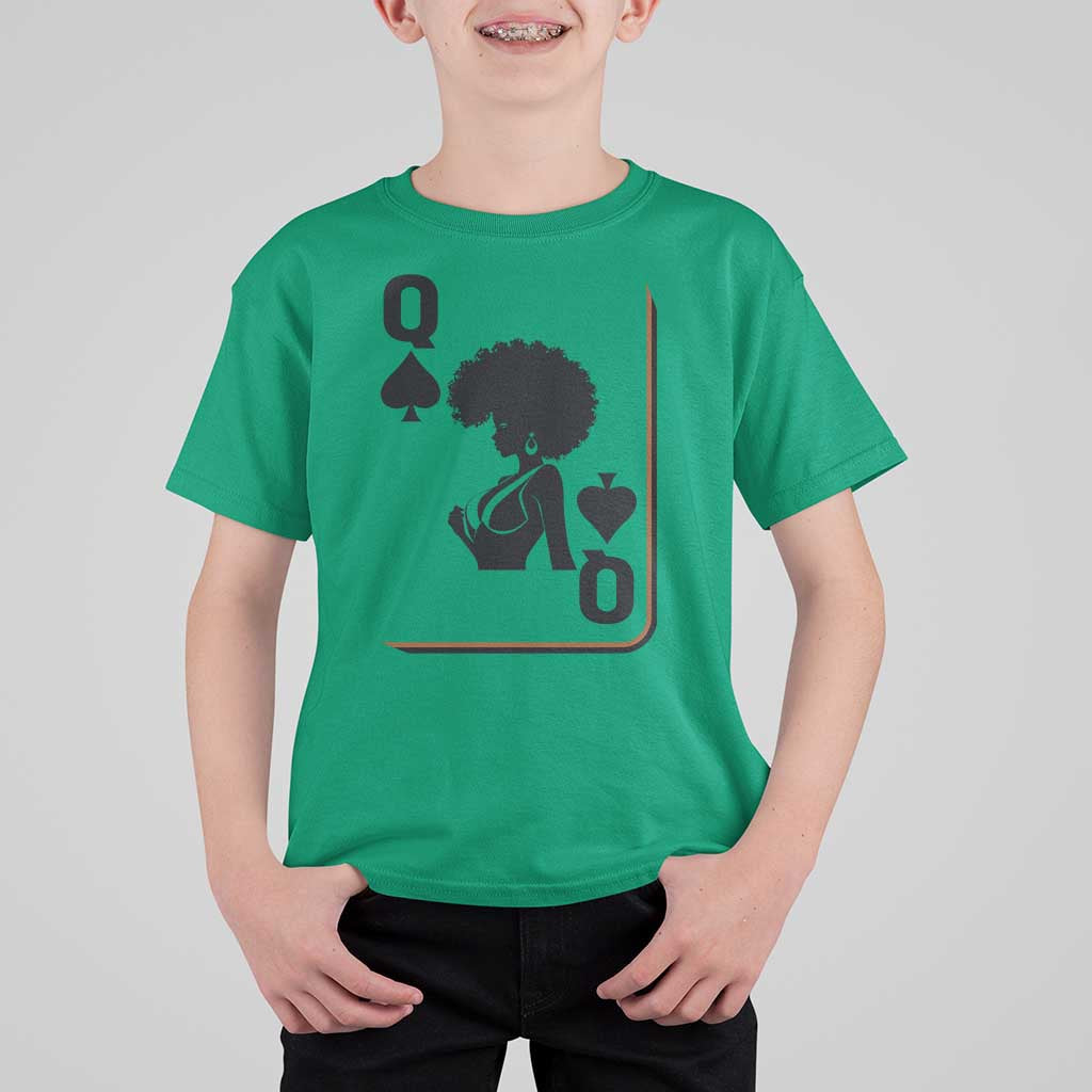 Black Queen T Shirt For Kid Black History Month Afro Woman Poker Card Games - Wonder Print Shop