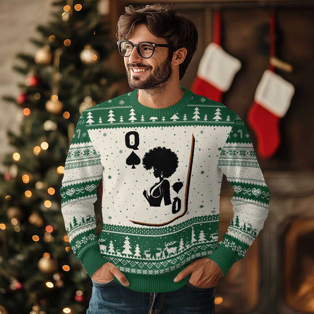 Black Queen Ugly Christmas Sweater Black History Month Afro Woman Poker Card Games - Wonder Print Shop