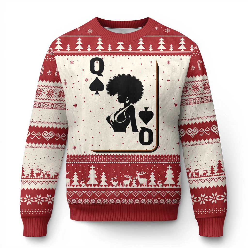 Black Queen Ugly Christmas Sweater Black History Month Afro Woman Poker Card Games - Wonder Print Shop