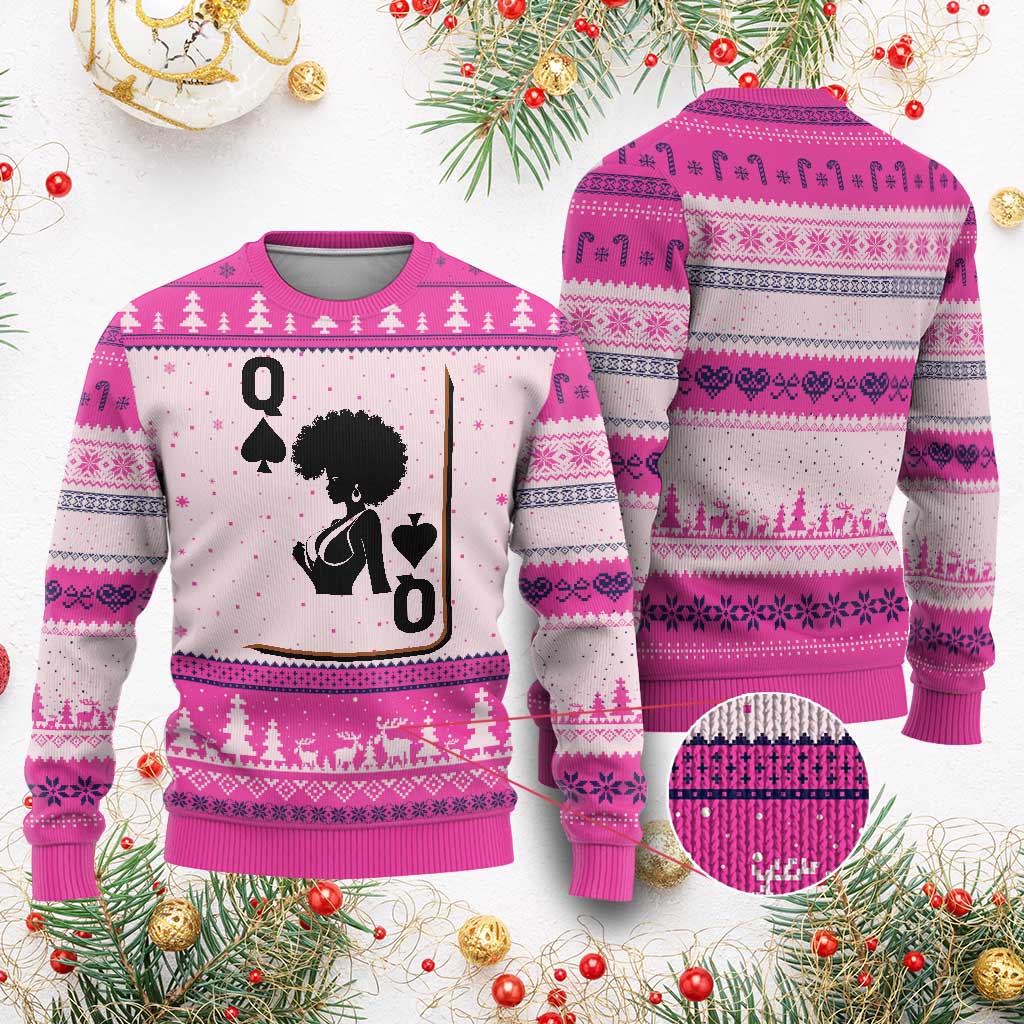 Black Queen Ugly Christmas Sweater Black History Month Afro Woman Poker Card Games - Wonder Print Shop