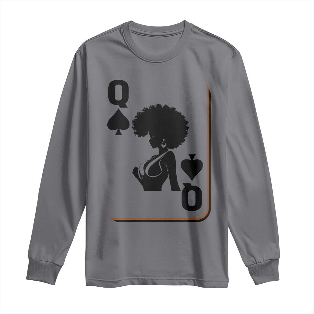 Black Queen Long Sleeve Shirt Black History Month Afro Woman Poker Card Games - Wonder Print Shop