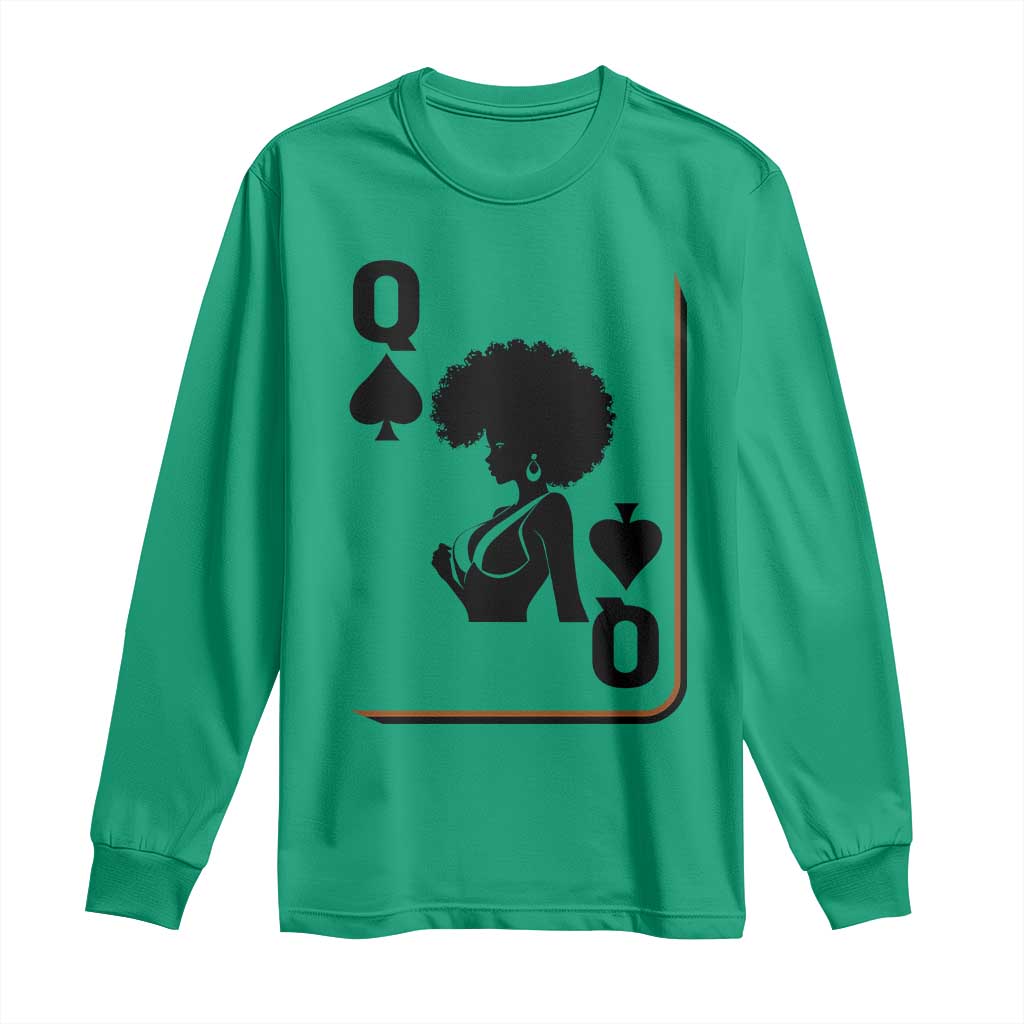 Black Queen Long Sleeve Shirt Black History Month Afro Woman Poker Card Games - Wonder Print Shop