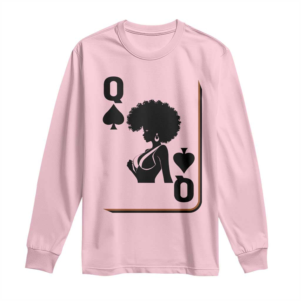 Black Queen Long Sleeve Shirt Black History Month Afro Woman Poker Card Games - Wonder Print Shop