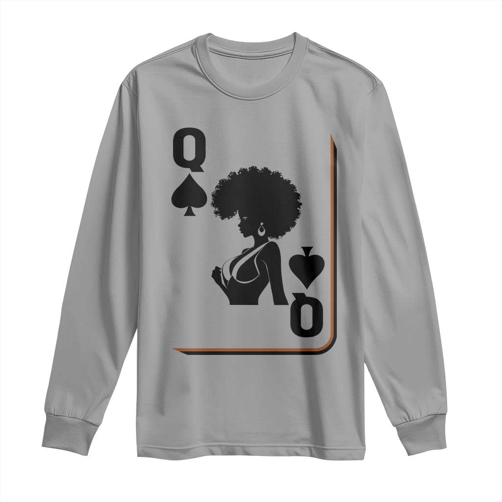 Black Queen Long Sleeve Shirt Black History Month Afro Woman Poker Card Games - Wonder Print Shop