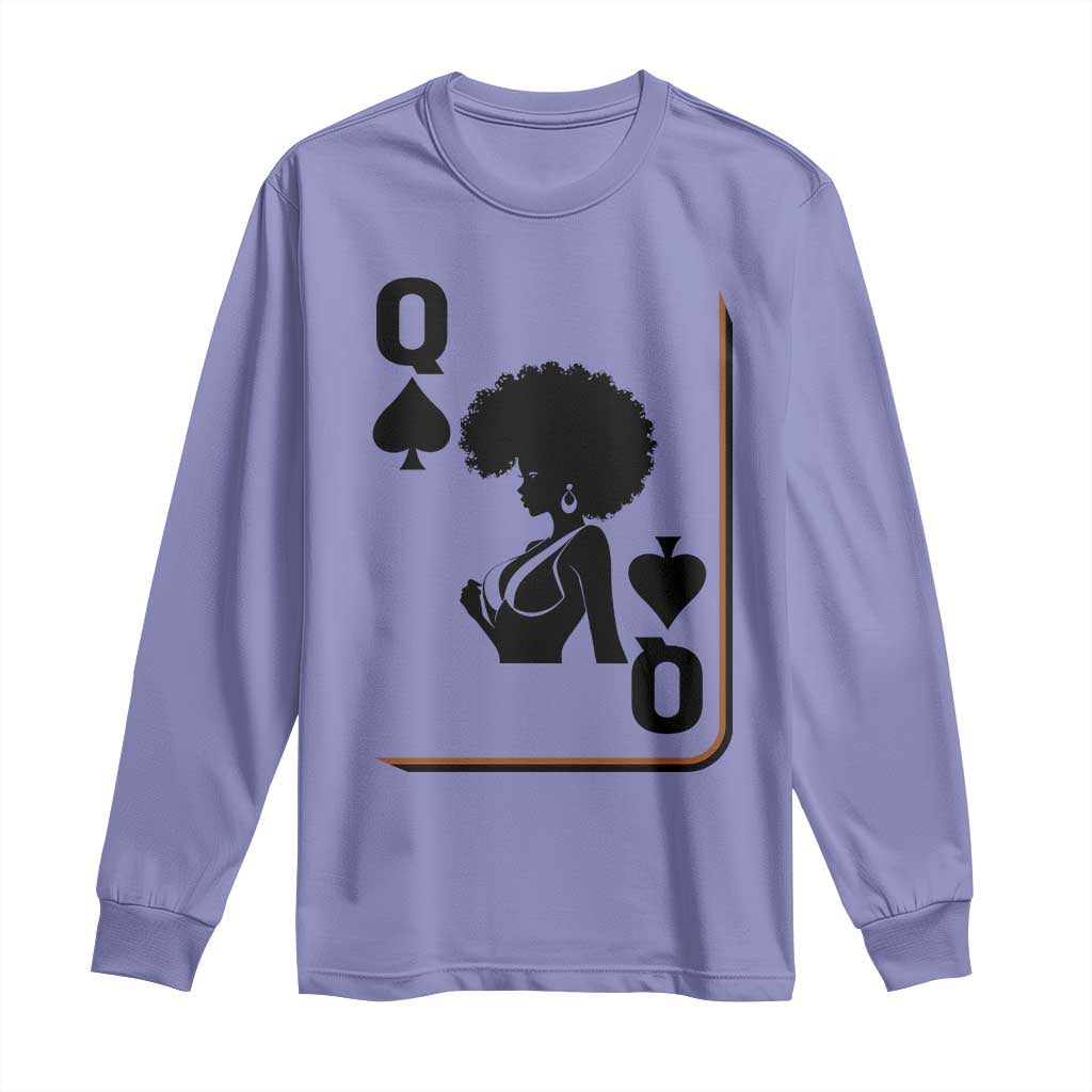 Black Queen Long Sleeve Shirt Black History Month Afro Woman Poker Card Games - Wonder Print Shop