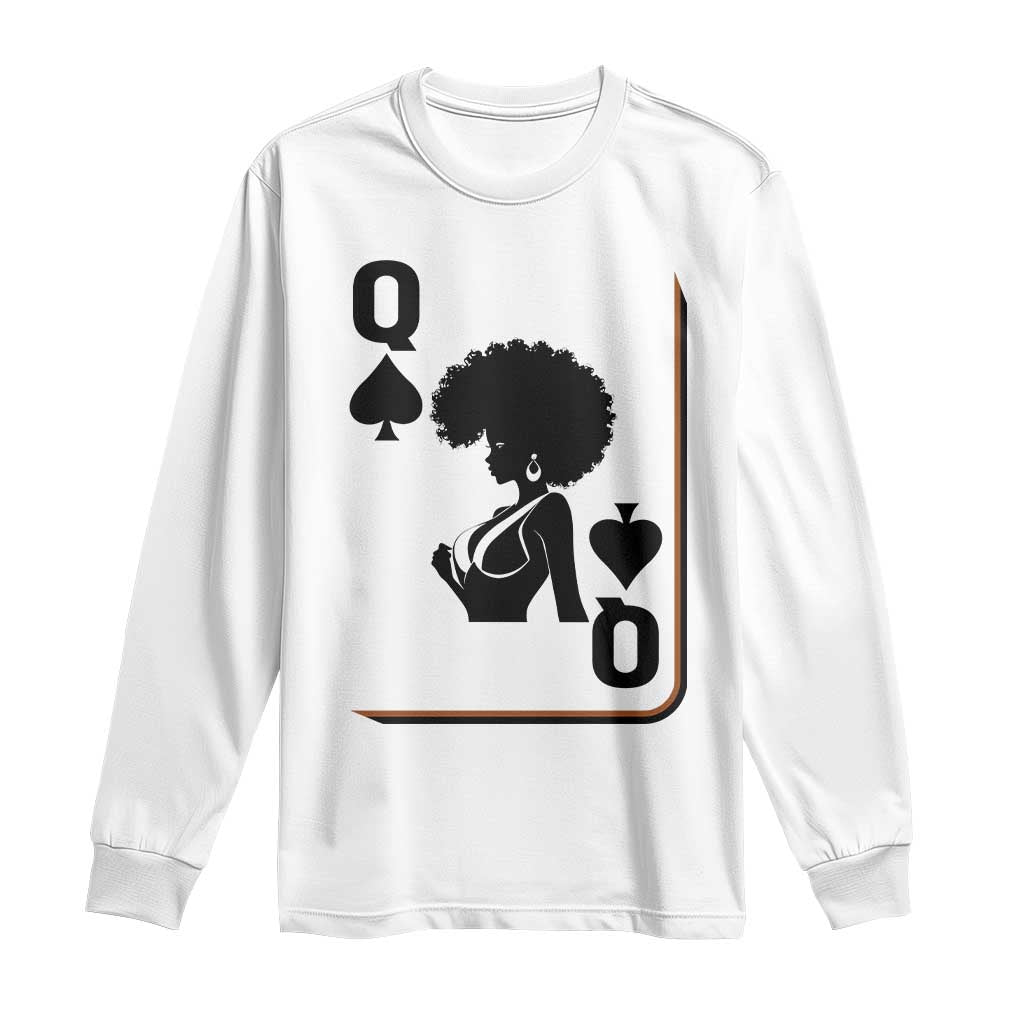 Black Queen Long Sleeve Shirt Black History Month Afro Woman Poker Card Games - Wonder Print Shop
