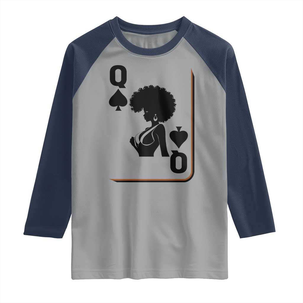 Black Queen Raglan Shirt Black History Month Afro Woman Poker Card Games - Wonder Print Shop