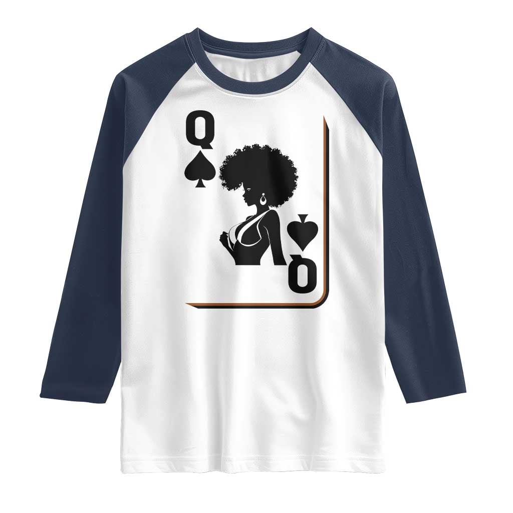 Black Queen Raglan Shirt Black History Month Afro Woman Poker Card Games - Wonder Print Shop