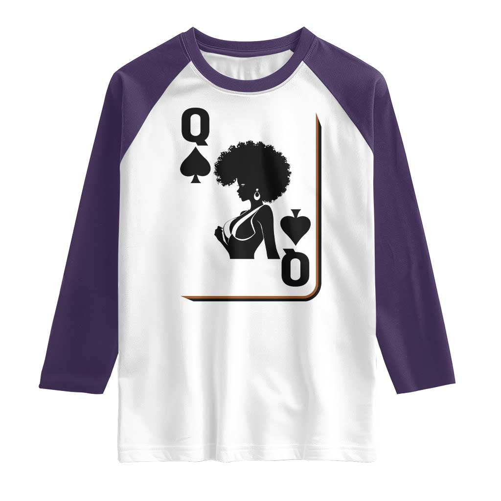 Black Queen Raglan Shirt Black History Month Afro Woman Poker Card Games - Wonder Print Shop