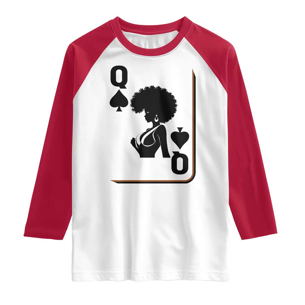 Black Queen Raglan Shirt Black History Month Afro Woman Poker Card Games - Wonder Print Shop