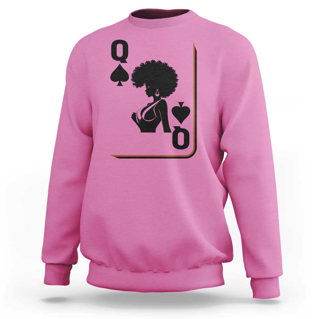 Black Queen Sweatshirt Black History Month Afro Woman Poker Card Games - Wonder Print Shop