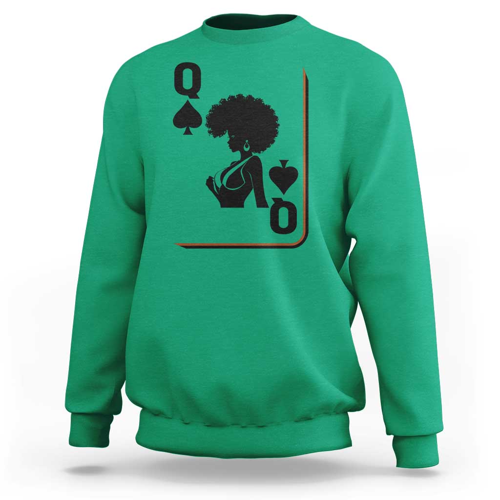Black Queen Sweatshirt Black History Month Afro Woman Poker Card Games - Wonder Print Shop
