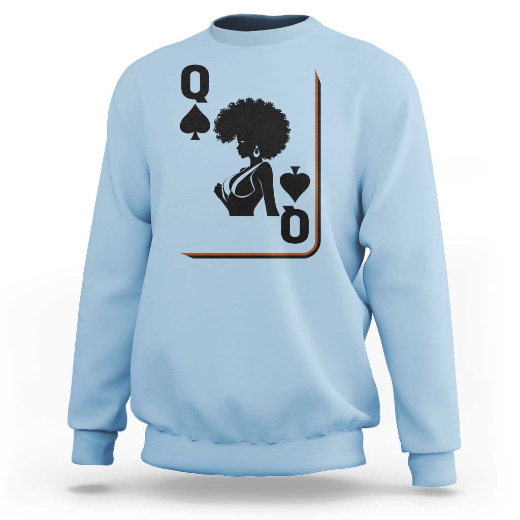Black Queen Sweatshirt Black History Month Afro Woman Poker Card Games - Wonder Print Shop