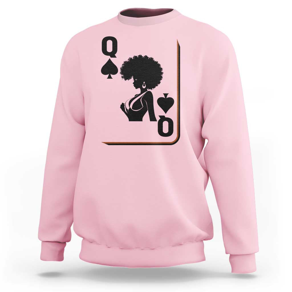 Black Queen Sweatshirt Black History Month Afro Woman Poker Card Games - Wonder Print Shop