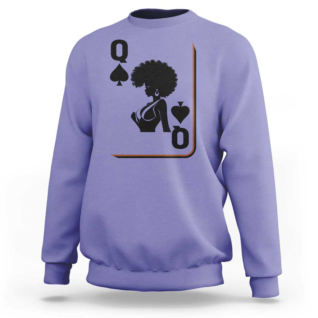 Black Queen Sweatshirt Black History Month Afro Woman Poker Card Games - Wonder Print Shop