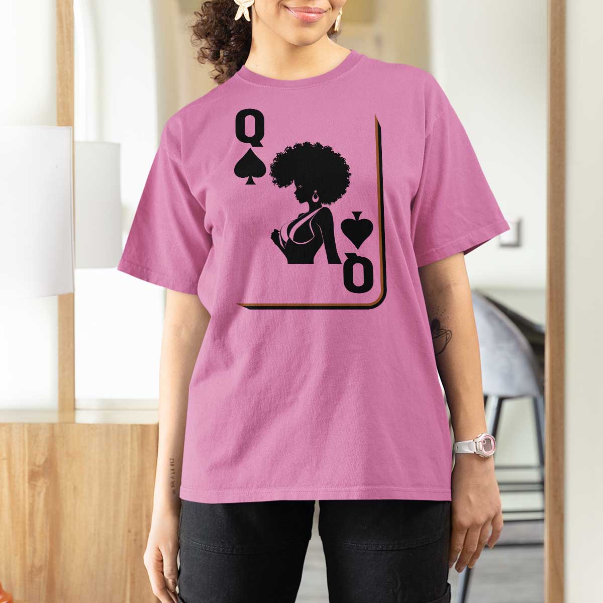 Black Queen T Shirt For Women Black History Month Afro Woman Poker Card Games - Wonder Print Shop