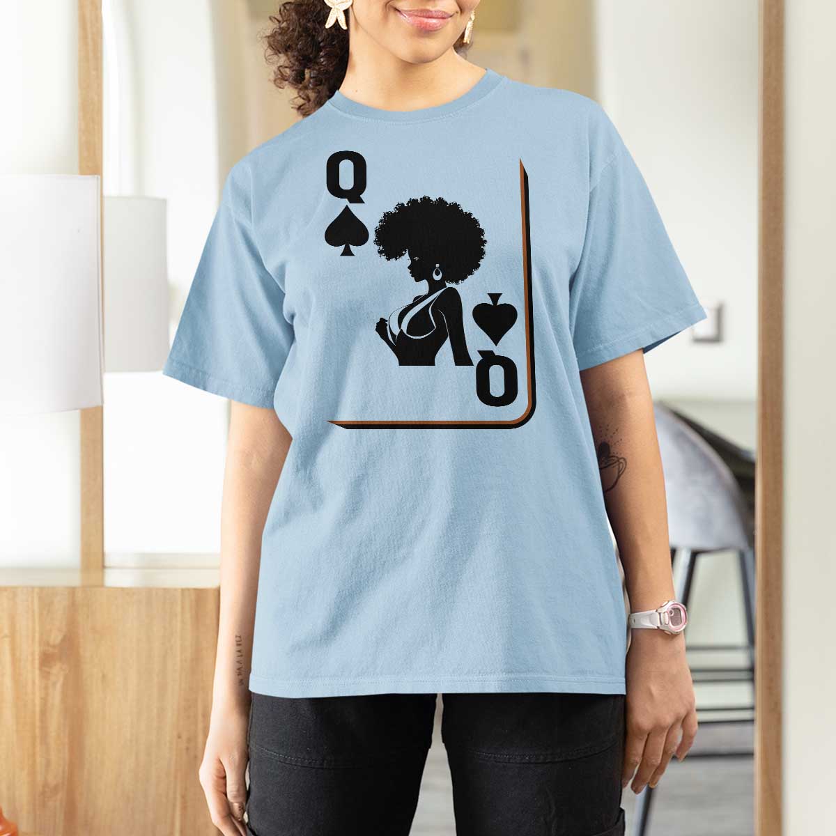 Black Queen T Shirt For Women Black History Month Afro Woman Poker Card Games - Wonder Print Shop