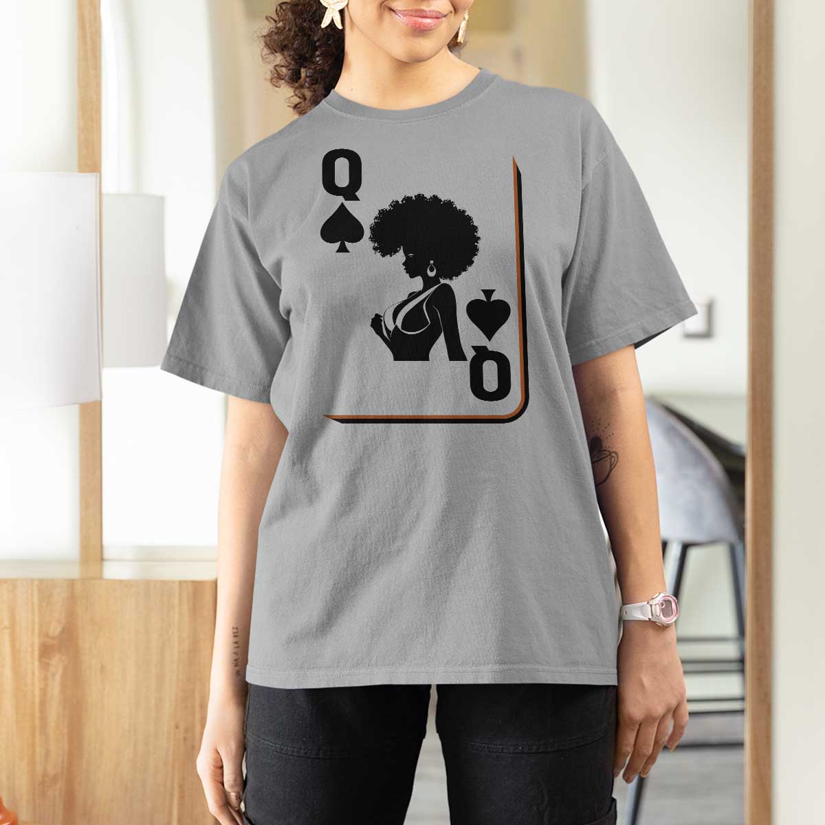Black Queen T Shirt For Women Black History Month Afro Woman Poker Card Games - Wonder Print Shop