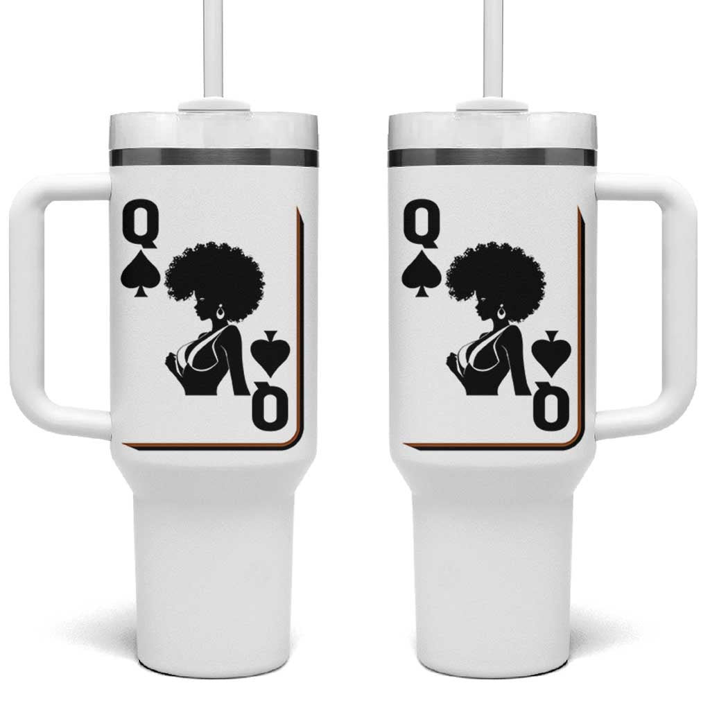 Black Queen Tumbler With Handle Black History Month Afro Woman Poker Card Games - Wonder Print Shop