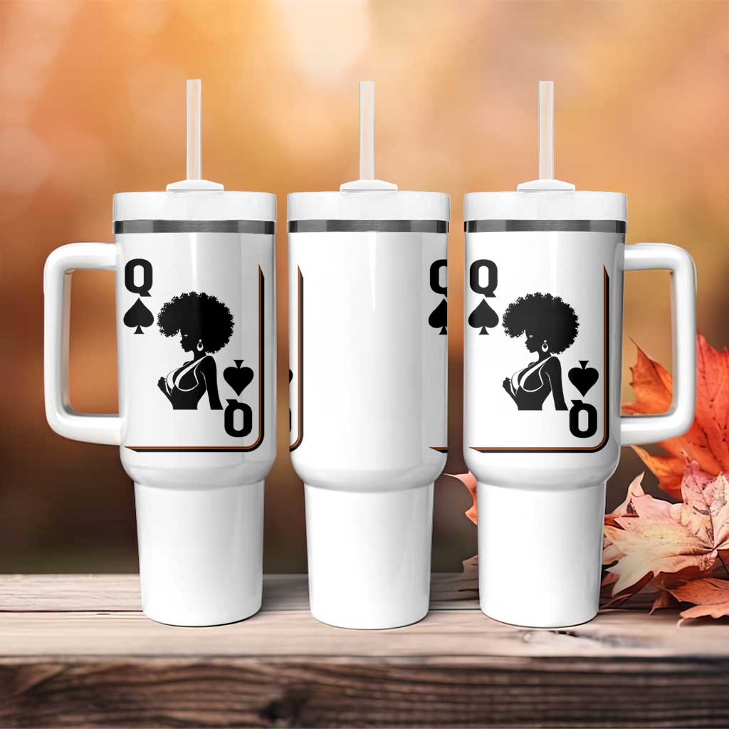 Black Queen Tumbler With Handle Black History Month Afro Woman Poker Card Games - Wonder Print Shop