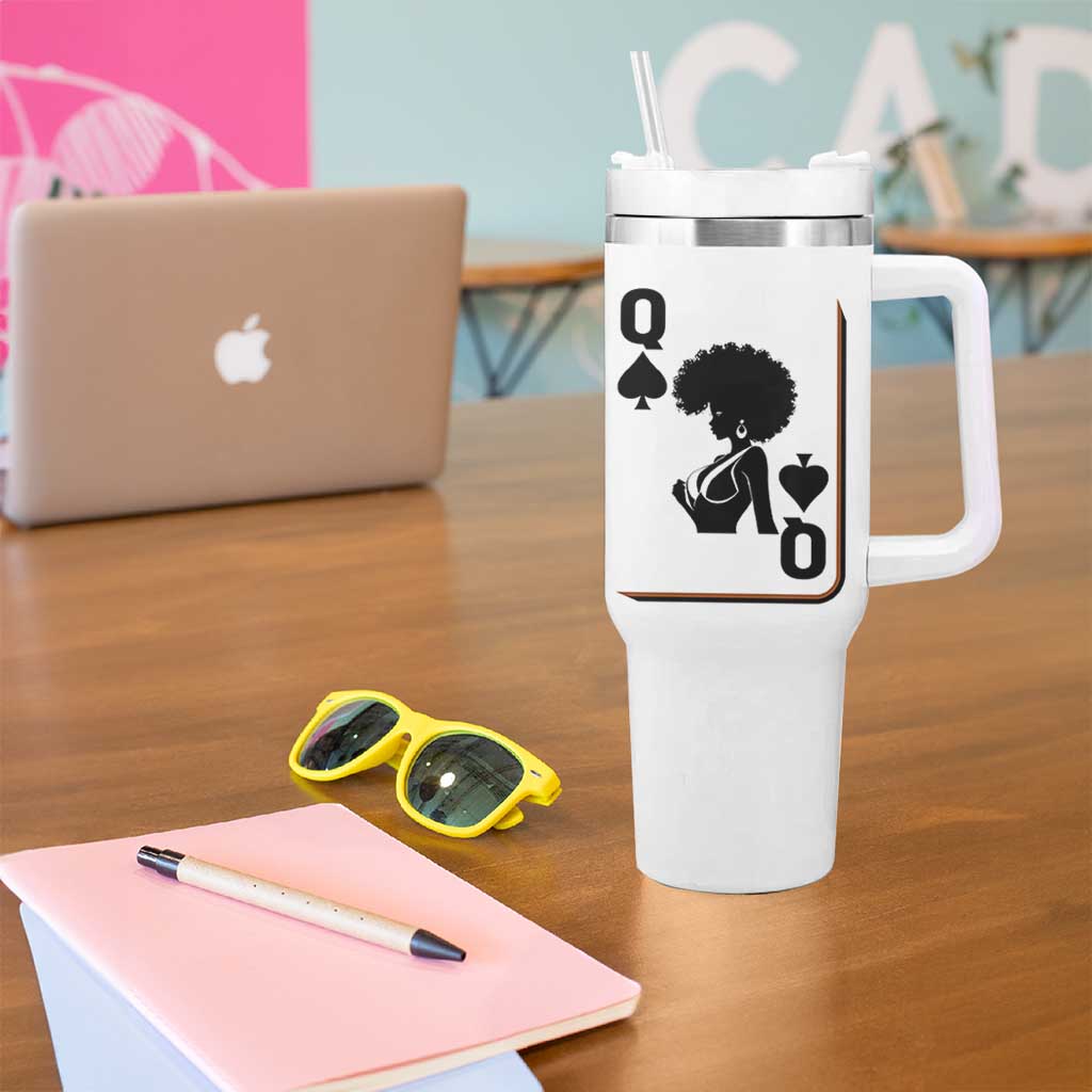 Black Queen Tumbler With Handle Black History Month Afro Woman Poker Card Games - Wonder Print Shop