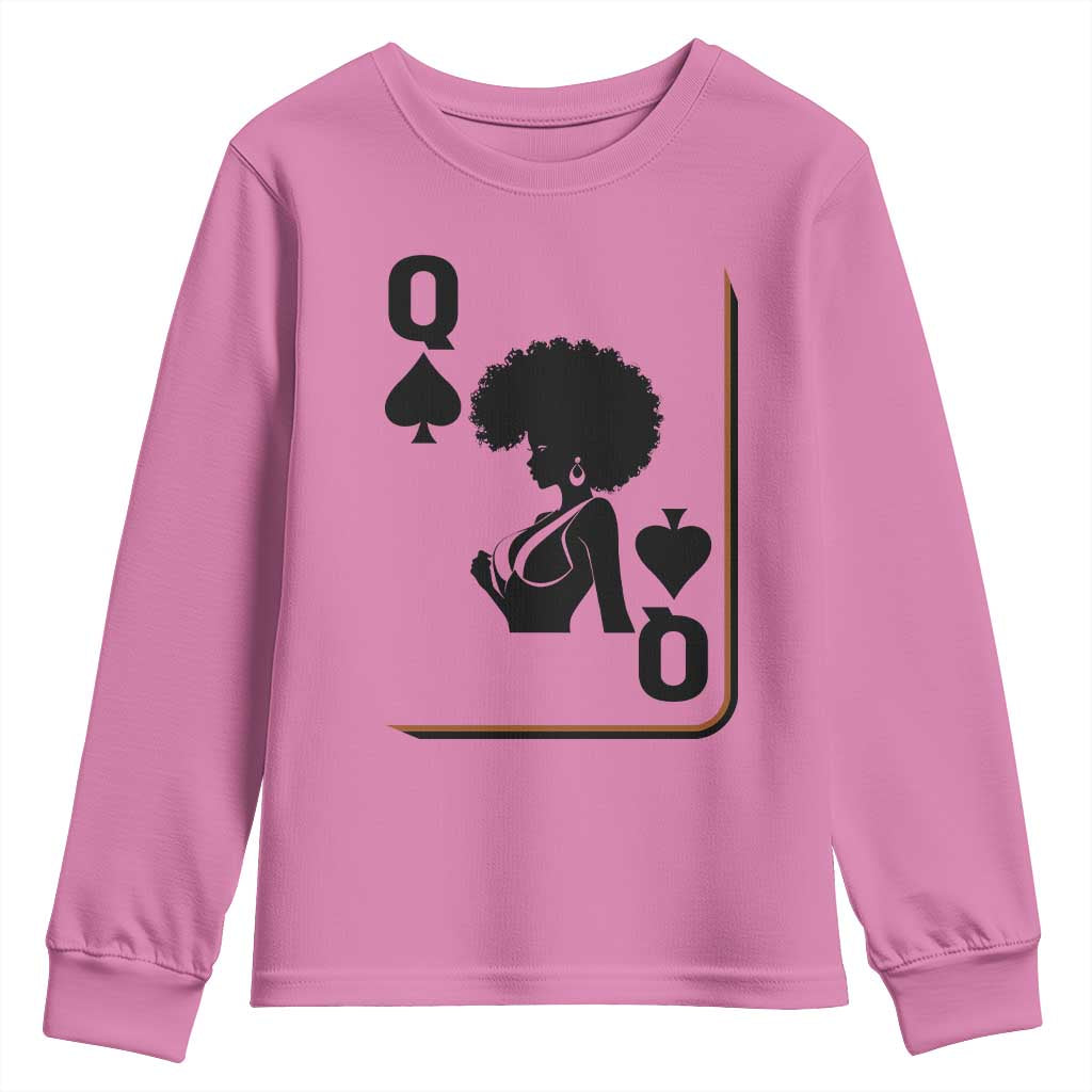Black Queen Youth Sweatshirt Black History Month Afro Woman Poker Card Games - Wonder Print Shop