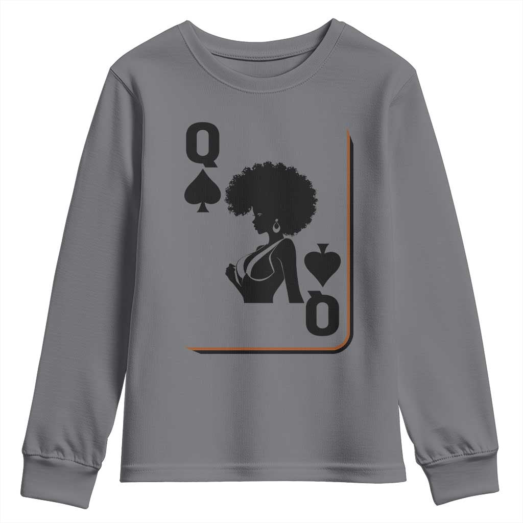 Black Queen Youth Sweatshirt Black History Month Afro Woman Poker Card Games - Wonder Print Shop