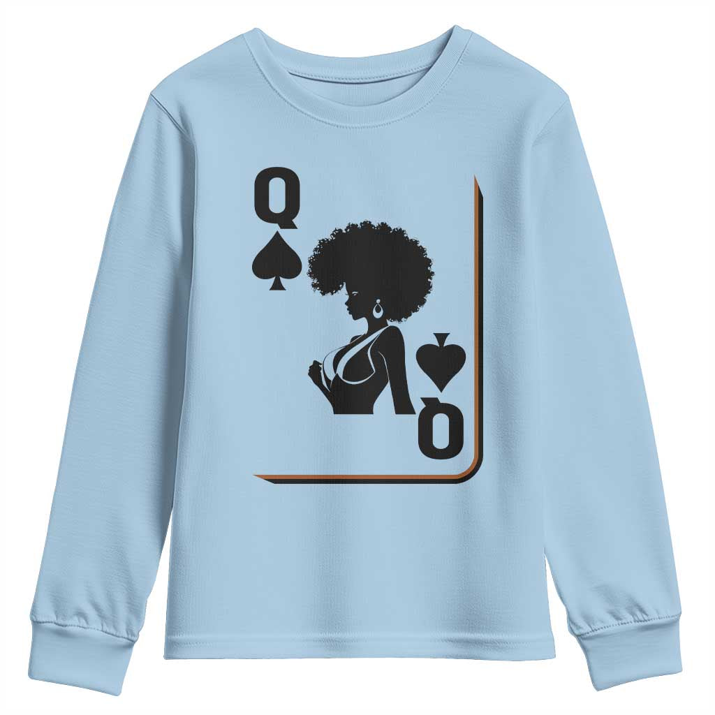 Black Queen Youth Sweatshirt Black History Month Afro Woman Poker Card Games - Wonder Print Shop