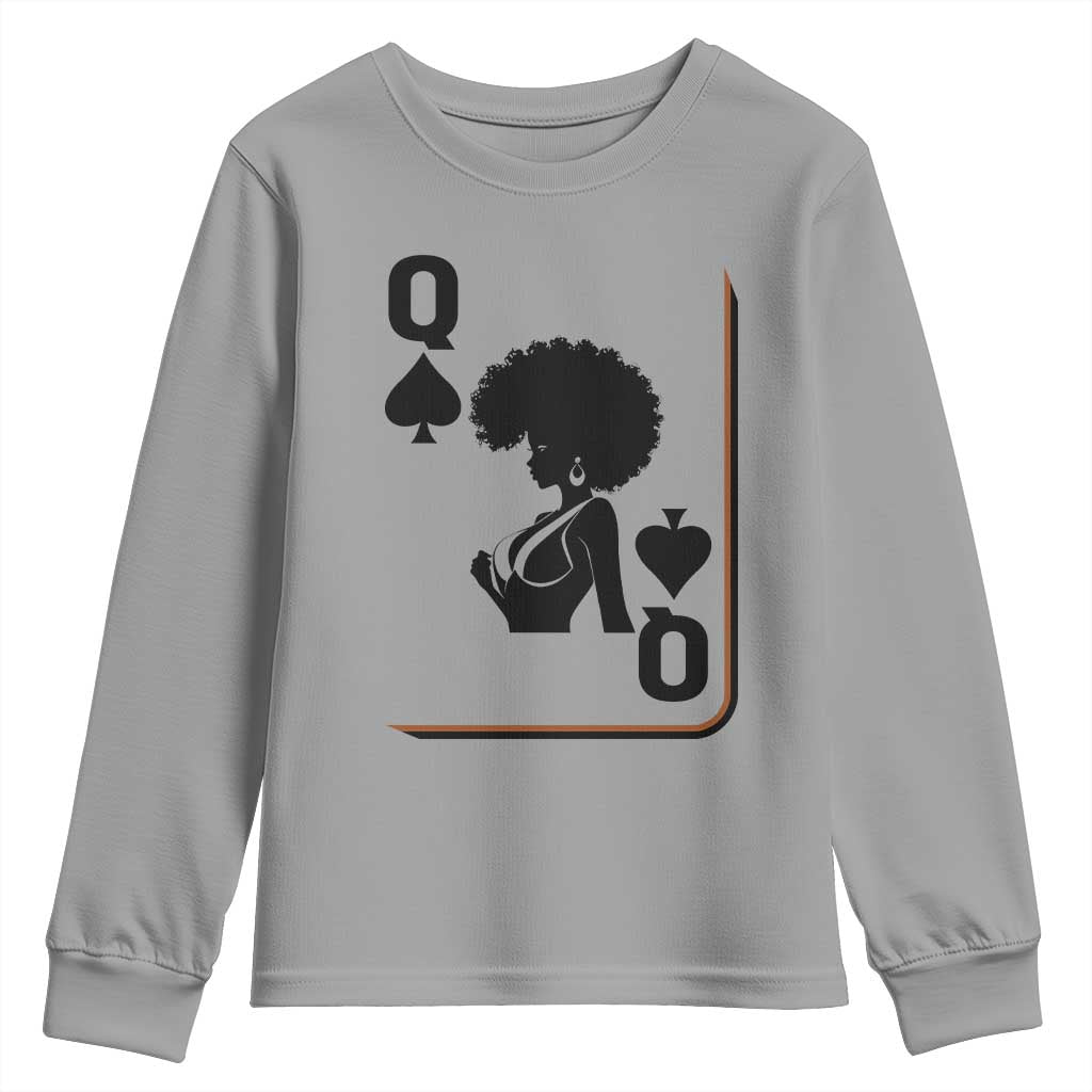 Black Queen Youth Sweatshirt Black History Month Afro Woman Poker Card Games - Wonder Print Shop