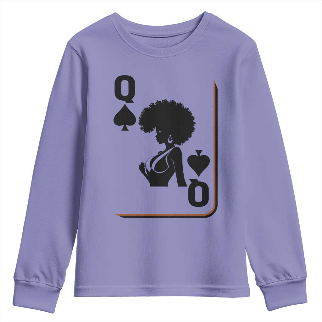 Black Queen Youth Sweatshirt Black History Month Afro Woman Poker Card Games - Wonder Print Shop