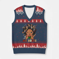 Black African Girl V-Neck Knit Sweater Vest Black History Month Juneteenth Gift Afro Empowerment - Wonder Print Shop