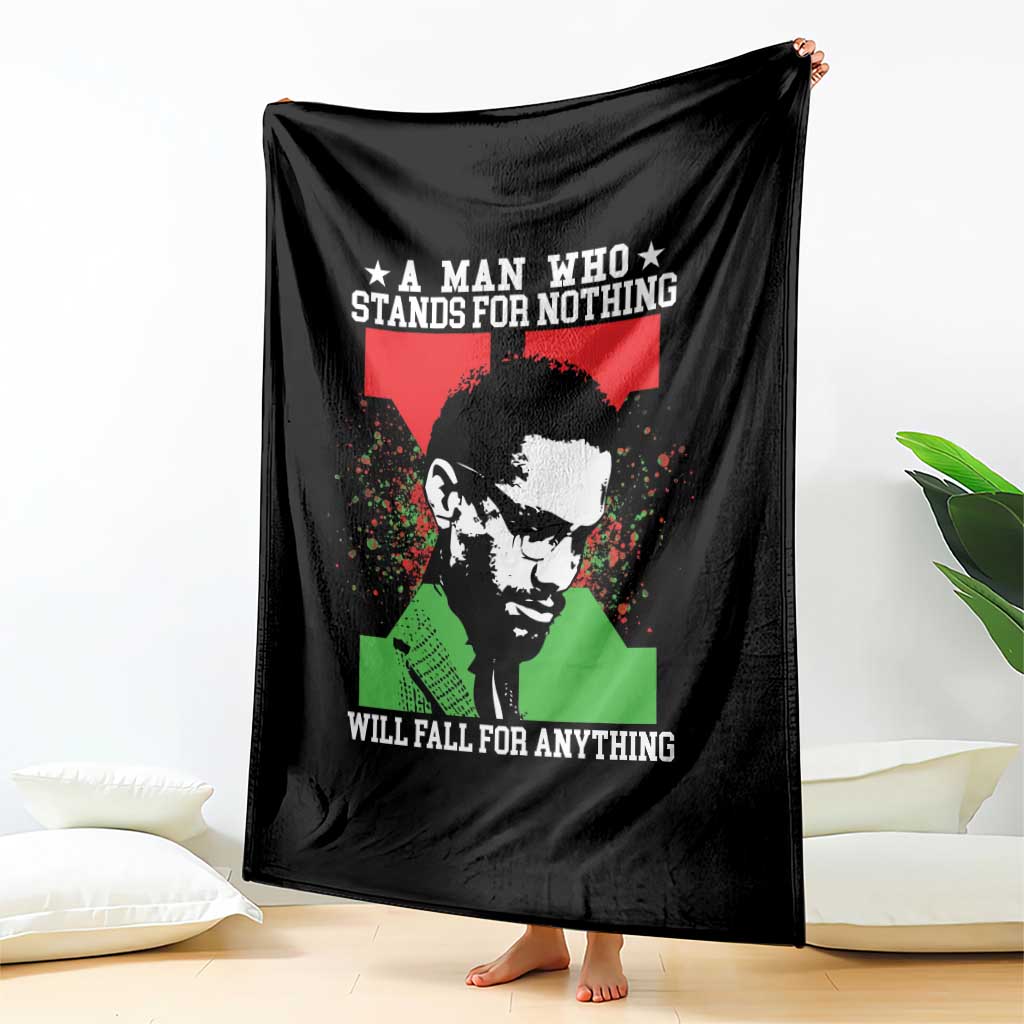 Malcolm X Quote Throw Blanket Retro A Man Who Stands for Nothing Black History - Wonder Print Shop