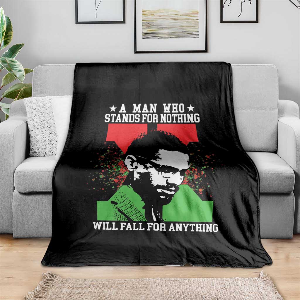 Malcolm X Quote Throw Blanket Retro A Man Who Stands for Nothing Black History - Wonder Print Shop