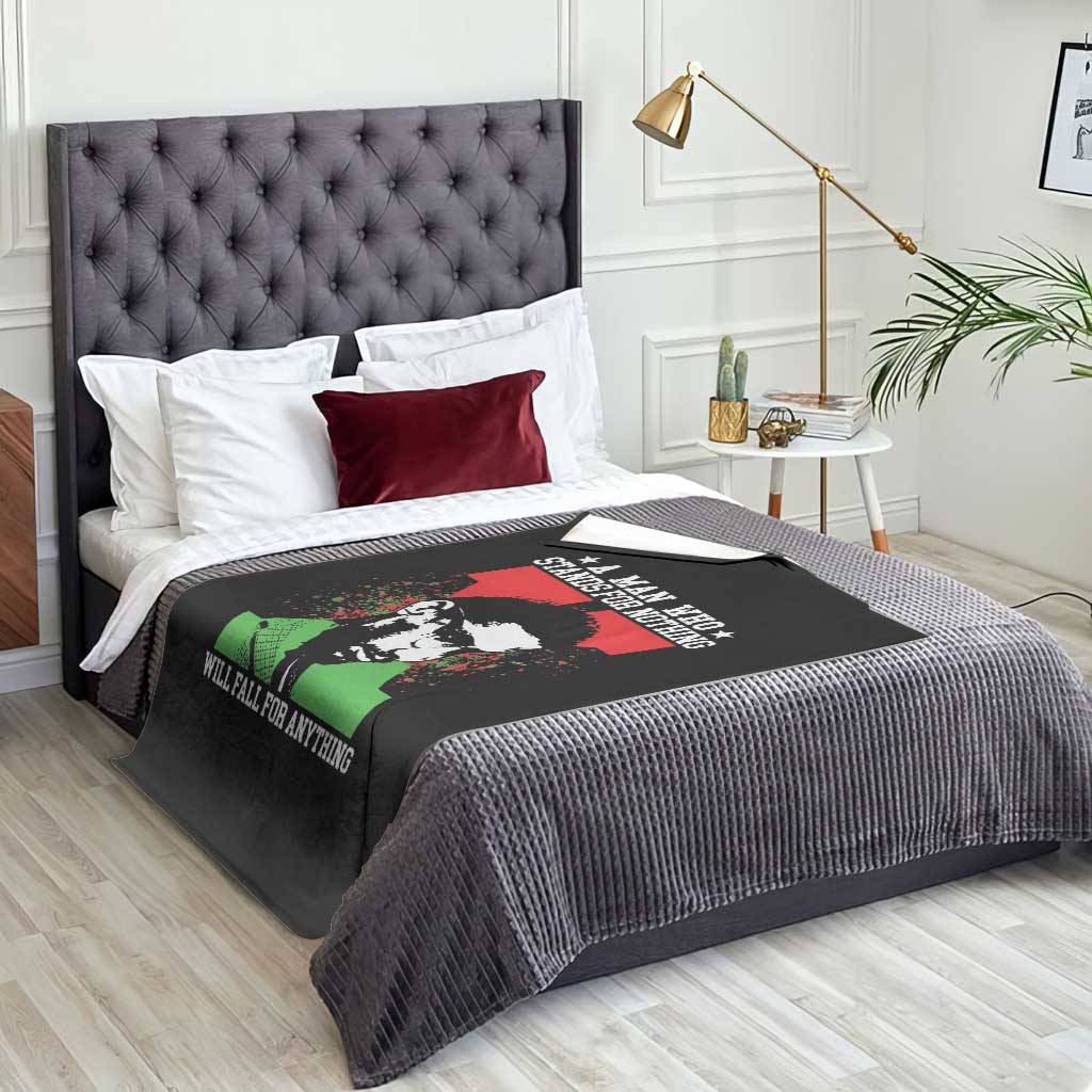 Malcolm X Quote Throw Blanket Retro A Man Who Stands for Nothing Black History - Wonder Print Shop