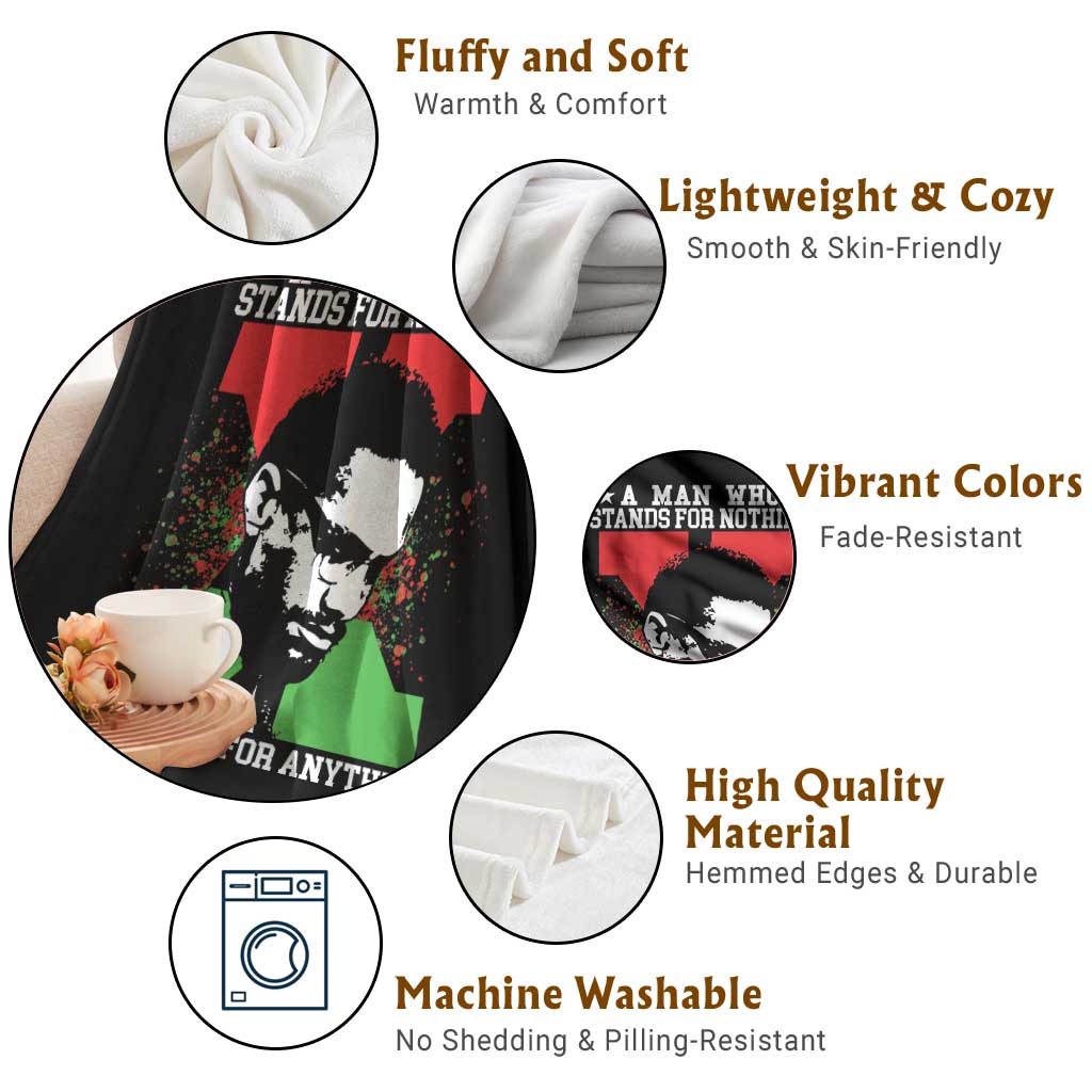 Malcolm X Quote Throw Blanket Retro A Man Who Stands for Nothing Black History - Wonder Print Shop