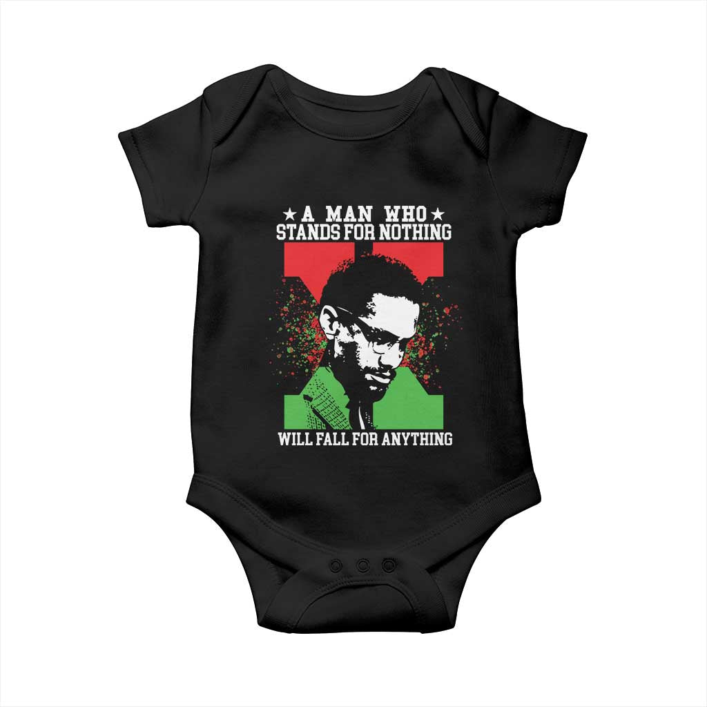 Malcolm X Quote Baby Onesie Retro A Man Who Stands for Nothing Black History - Wonder Print Shop