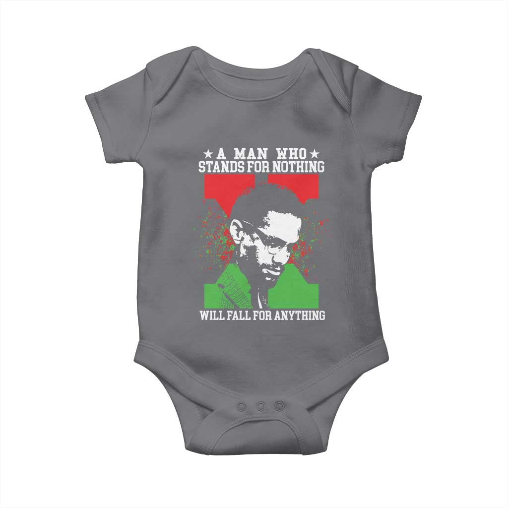 Malcolm X Quote Baby Onesie Retro A Man Who Stands for Nothing Black History - Wonder Print Shop