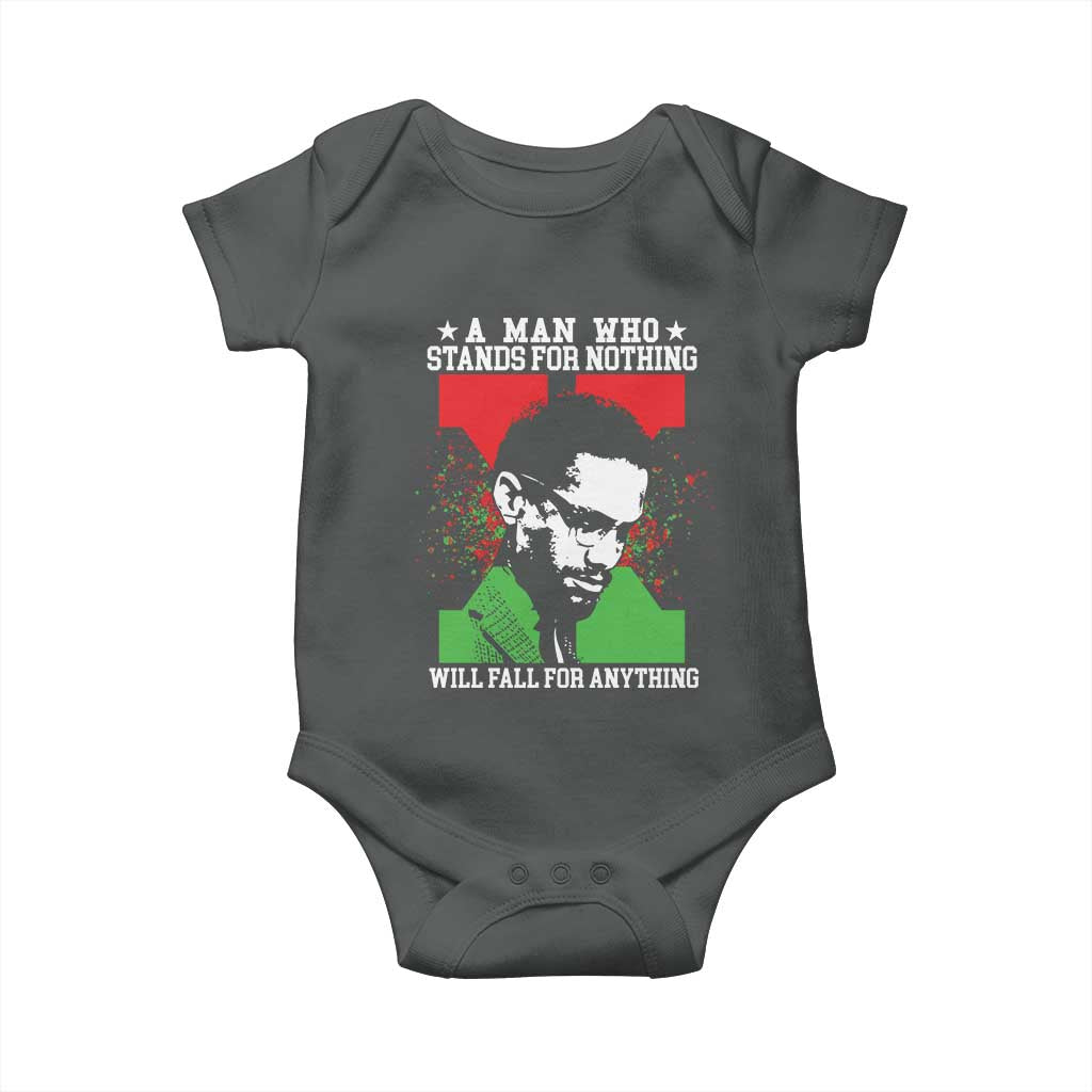 Malcolm X Quote Baby Onesie Retro A Man Who Stands for Nothing Black History - Wonder Print Shop