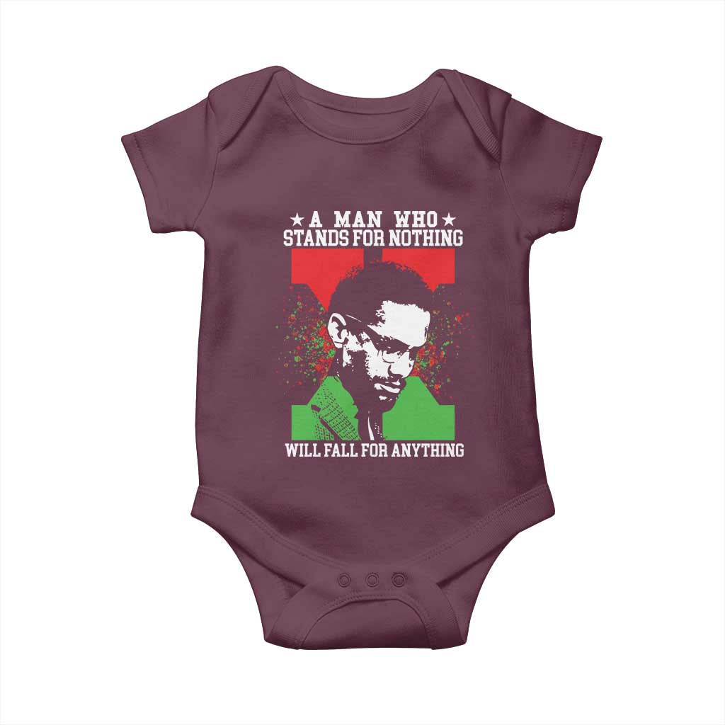 Malcolm X Quote Baby Onesie Retro A Man Who Stands for Nothing Black History - Wonder Print Shop