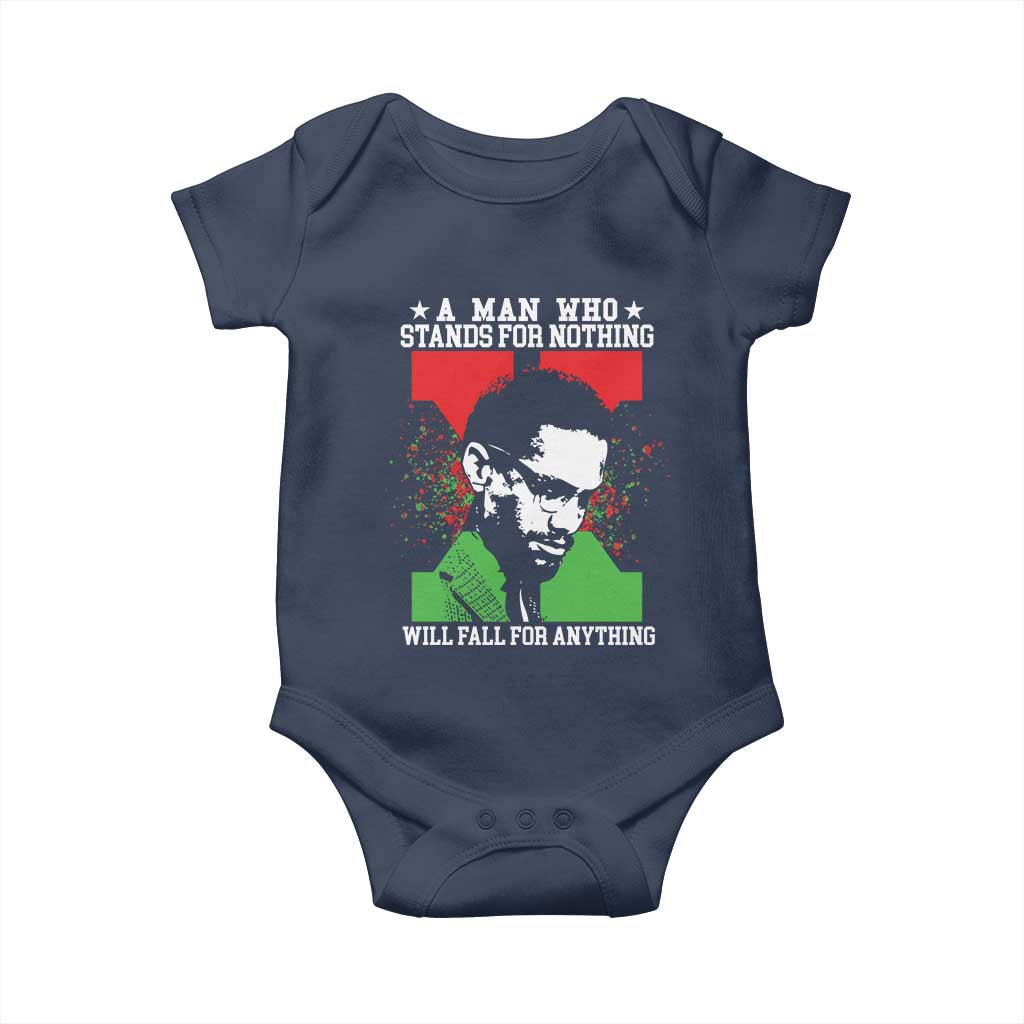 Malcolm X Quote Baby Onesie Retro A Man Who Stands for Nothing Black History - Wonder Print Shop
